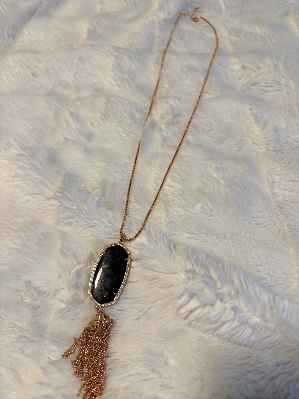 Kendra Scott Rayne Black Granite Rose Gold Tassel Necklace – Retired